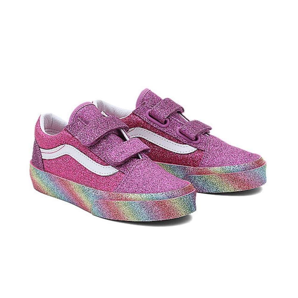 Kids Glitter Rainglow Old Skool Hook and Loop Shoes
